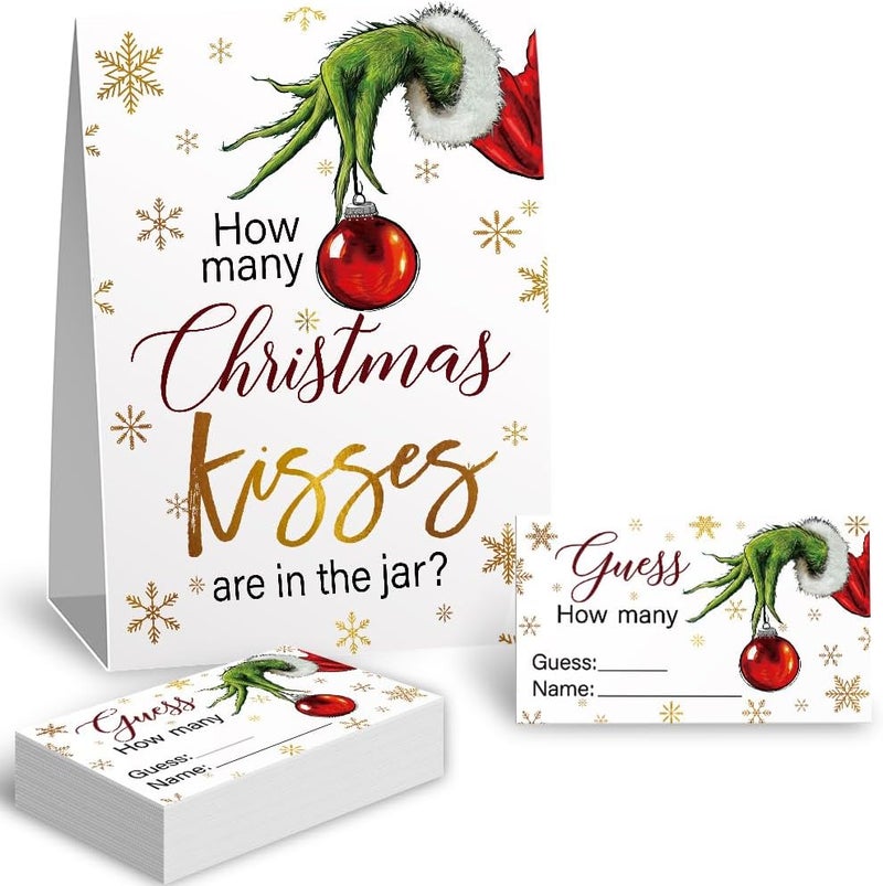 Kadiak How Many Kisses Sign & Game Cards Kit - Christmas Theme Party Game (1 Sign + 50 Cards) - Image 1